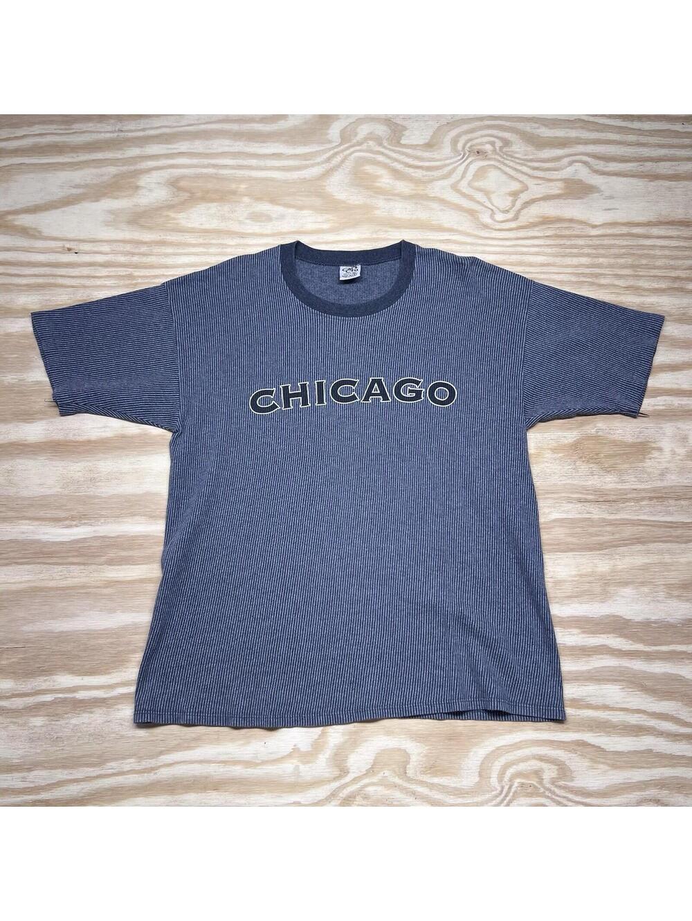 Vintage 90S Mlb Chicago White Sox Baseball Destination Striped Grey Tee Sz XL